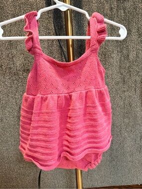 Girls Pink Knit Ruffle Strap Sunsuit